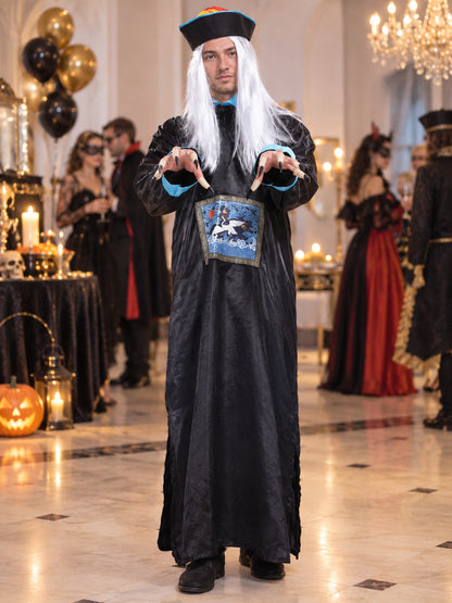 Carnival costume with wig and hat, long, black