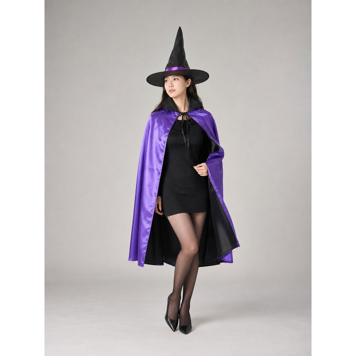 Halloween Costume with Purple Cape and Hat