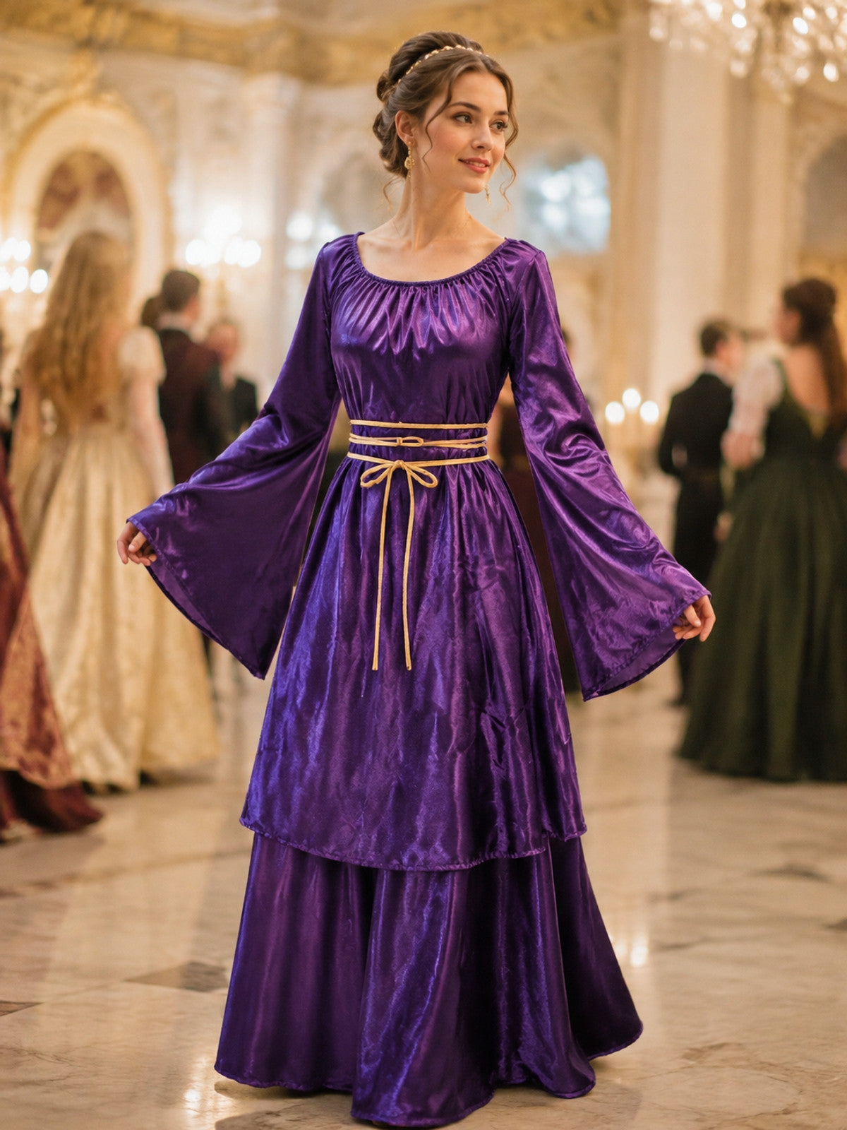 Long Purple Dress with Gold-Tone Cord lifestyle view