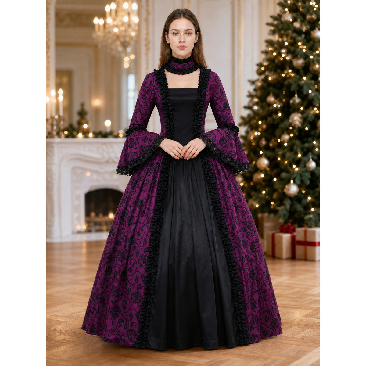 Gothic Victorian Dress with Flared Sleeves