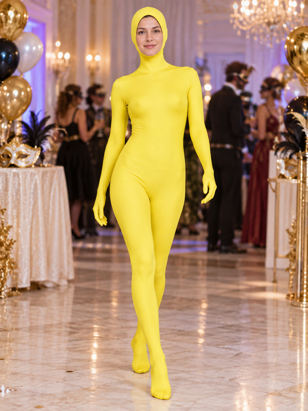 Yellow Zentai Bodysuit with Closed Hands and Feet