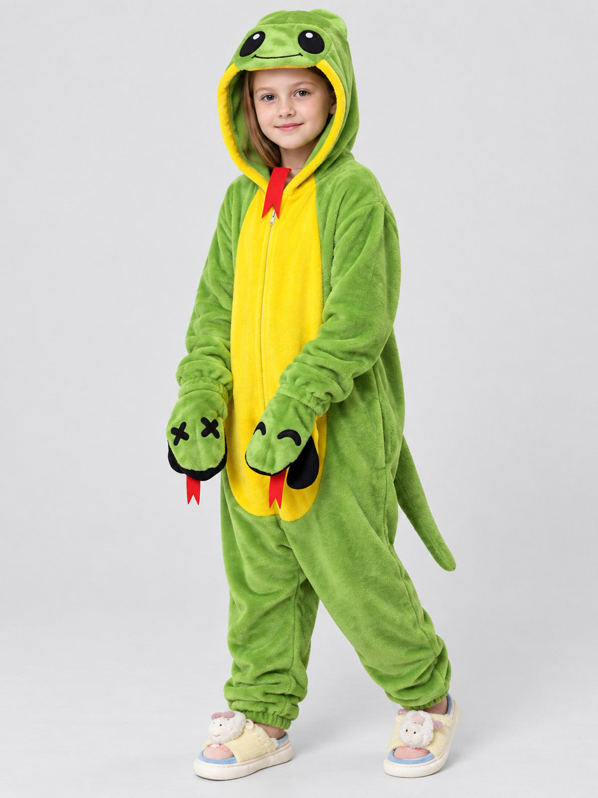 Green Flannel Hooded Pajama Jumpsuit