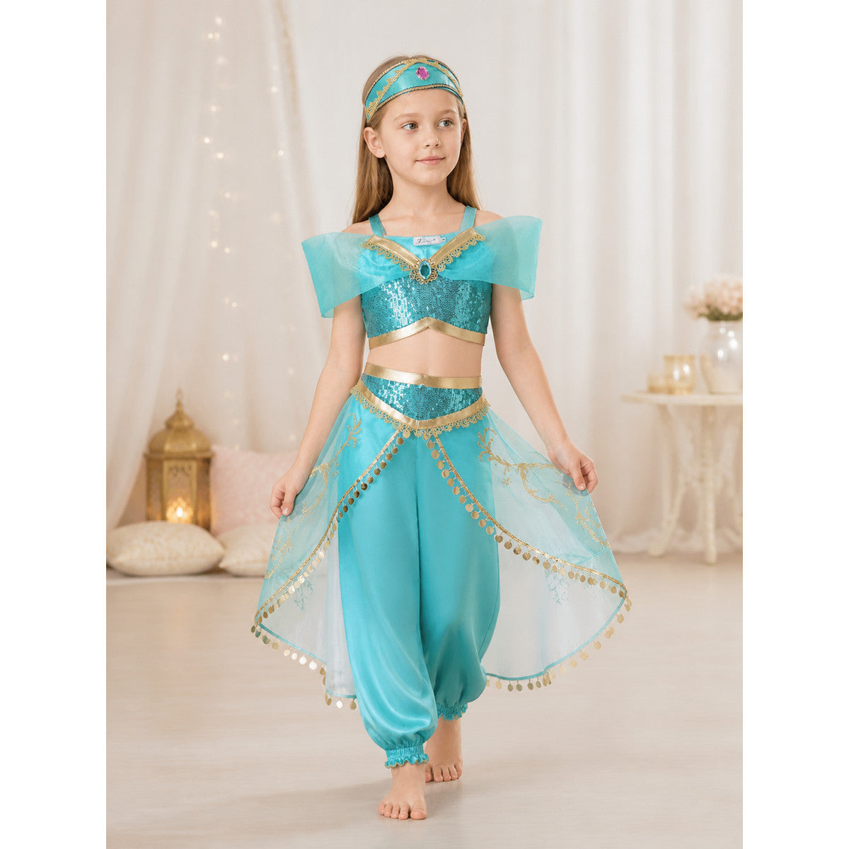 Turquoise Princess Carnival Costume for Halloween lifestyle view