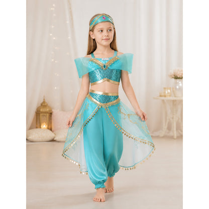 Turquoise Princess Carnival Costume for Halloween lifestyle view