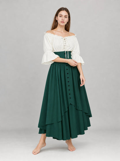 Vintage Dress with a Full Skirt, Ruffles, and Sleeves