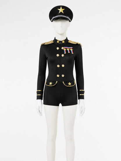 Women's Police Officer Costume, Gold Trim Jumpsuit with Hat and Gloves main product view
