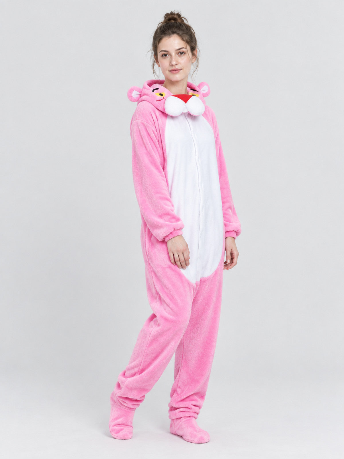 Pink Flannel Kigurumi Pajama with Hood and Ears