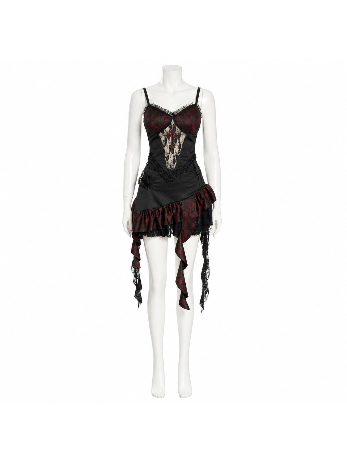 Gothic Asymmetrical Dress with Tiered Ruffles Costume Dresses detail