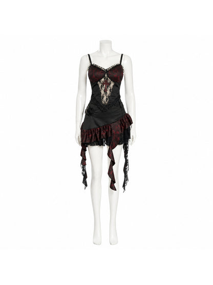 Gothic Asymmetrical Dress with Tiered Ruffles Costume Dresses detail