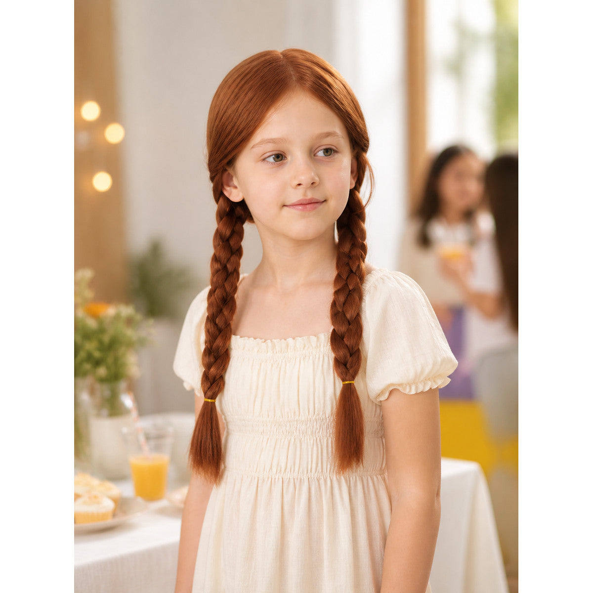 Brown Carnival Wig with Two Braids for Halloween lifestyle view
