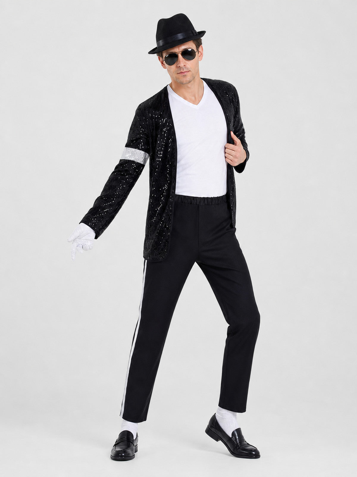 MJ Sequin Stage Costume with Hat and Gloves Costume Headwear detail
