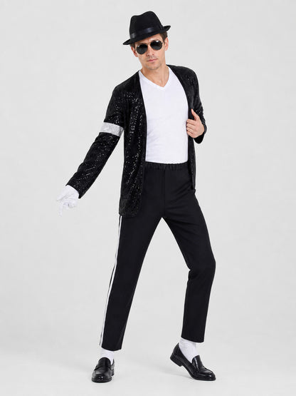 MJ Sequin Stage Costume with Hat and Gloves Costume Headwear detail