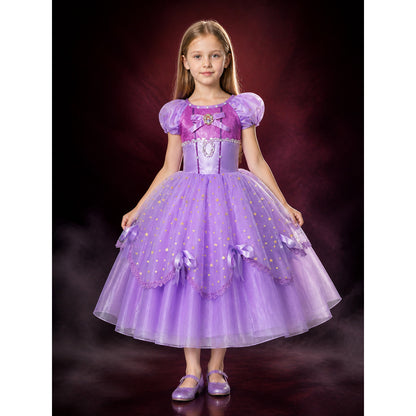 Girls Purple Princess Ball Gown Costume, Star Pattern Layered Tutu Dress with lifestyle