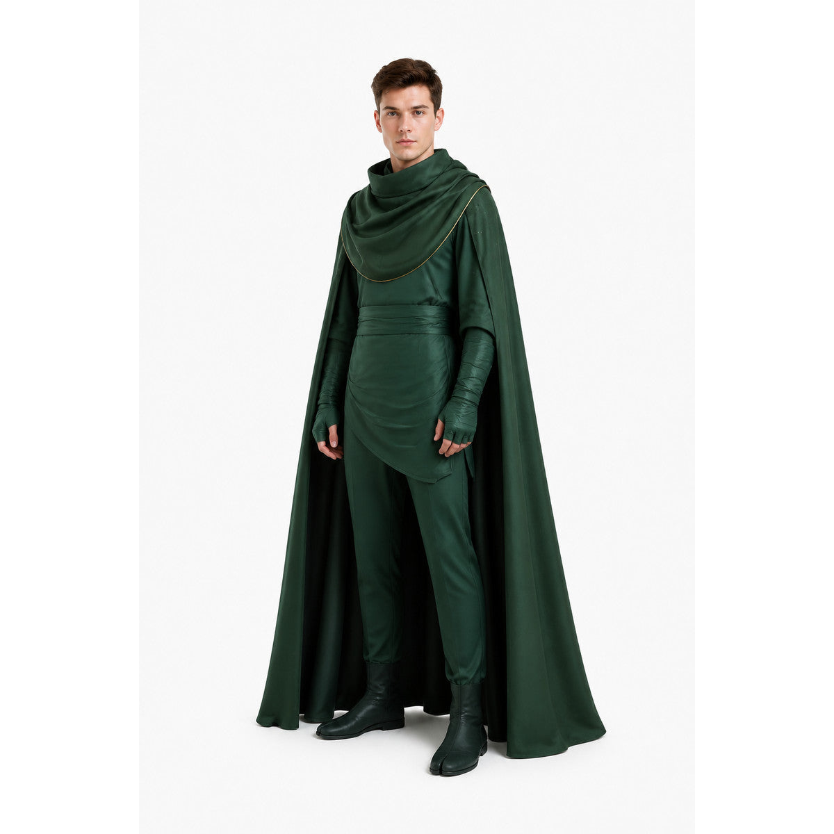 Loki Costume, Green Cloak with Gold Trim for Halloween Costume Capes detail