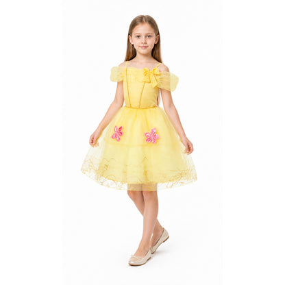 Light Yellow Carnival Dress with a Bow and Flowers Costume Dresses detail
