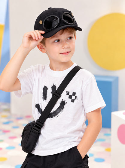 Kids Baseball Cap Black with Glasses and Studs