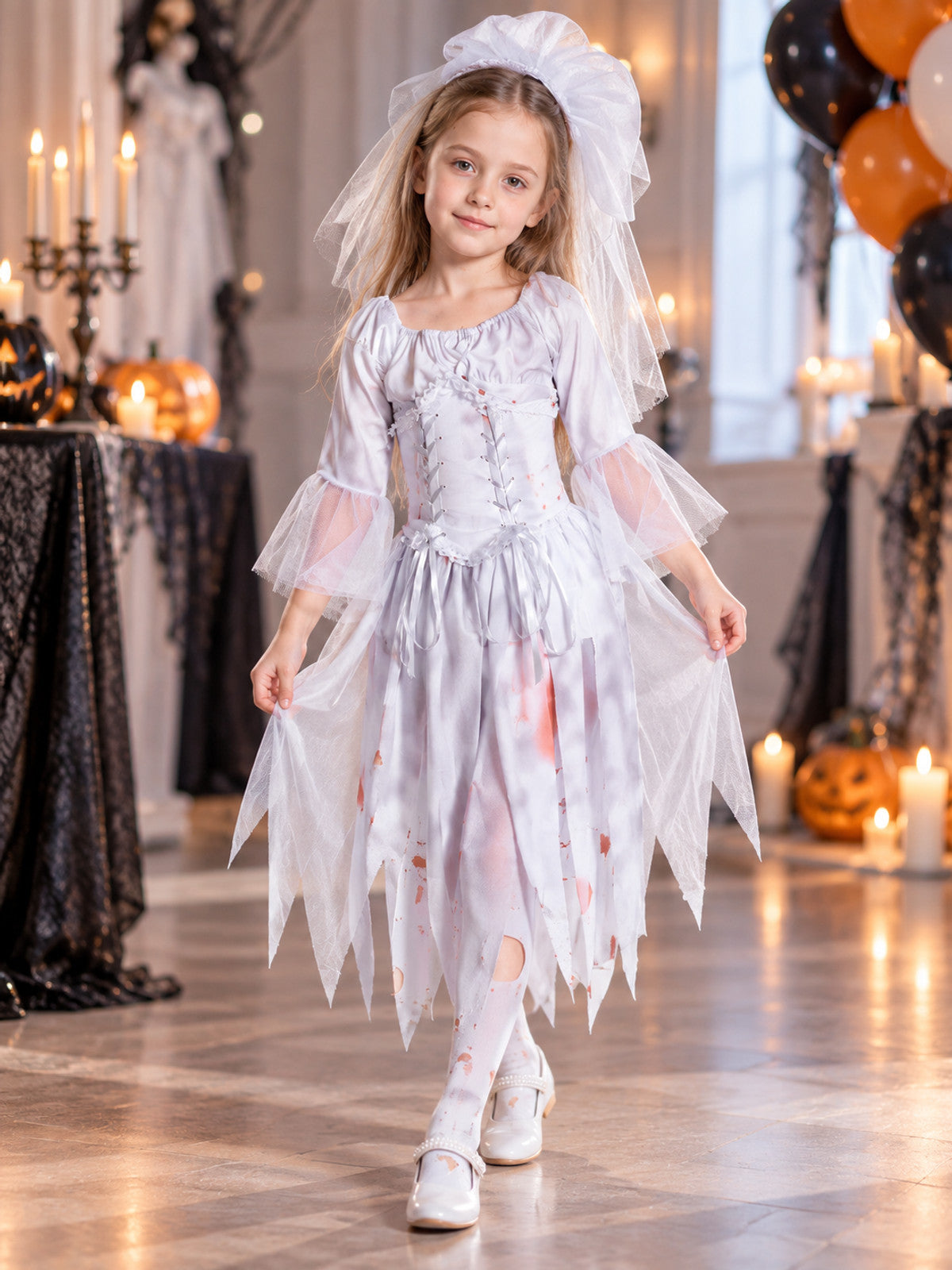 Kids' Ghost Bride Carnival Costume with Veil
