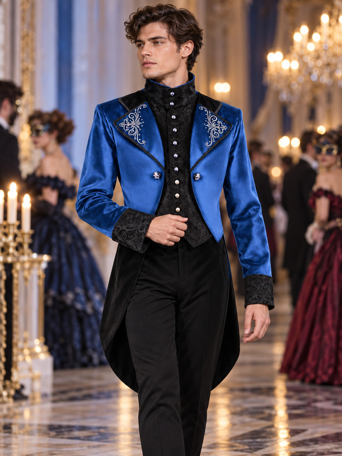 Gothic Tailcoat in Blue with Black Elements and Embroidery