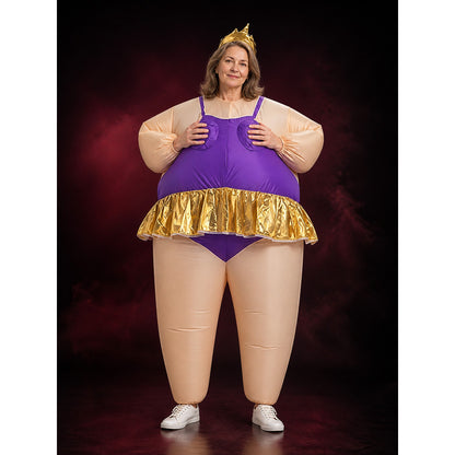 Women's Purple Gold Princess Costume Dress with Crown, Long Sleeve Ball Gown main product view