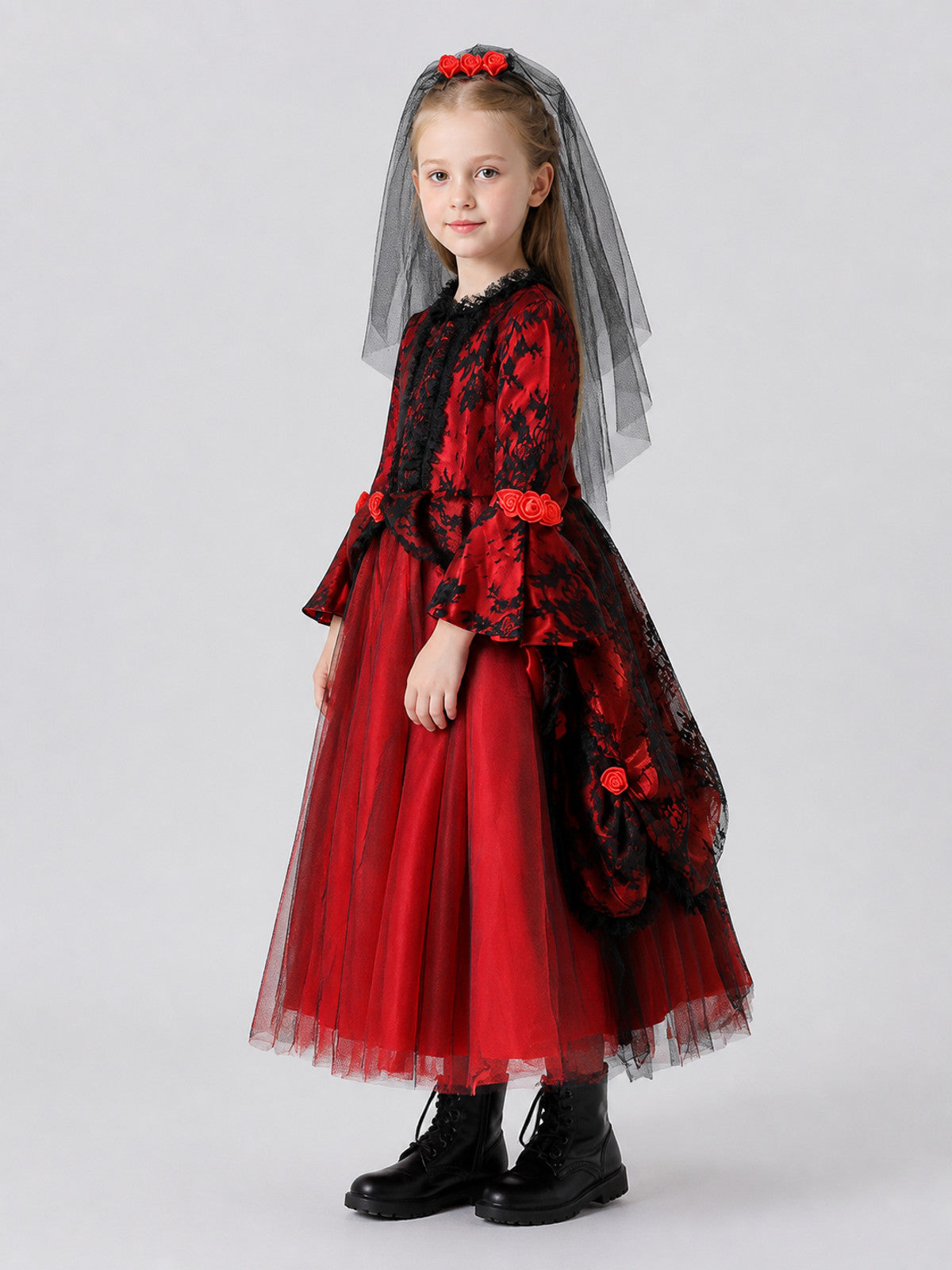 Halloween Vampire Princess Dress with Roses and Lace side view