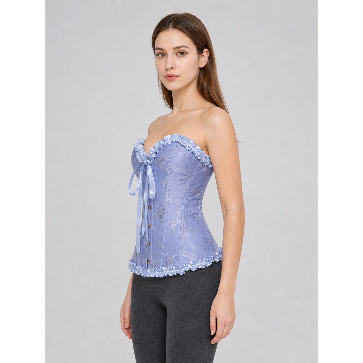 Corset Top with Ruffles and Lacing, Lavender side view