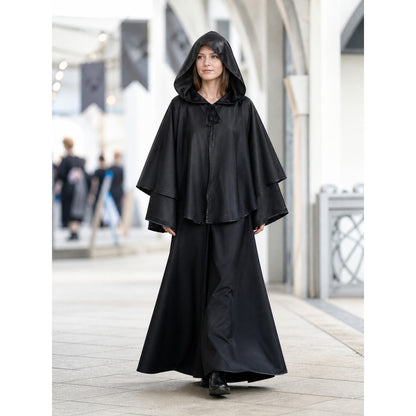 Long Black Hooded Grim Reaper-Style Cloak lifestyle view
