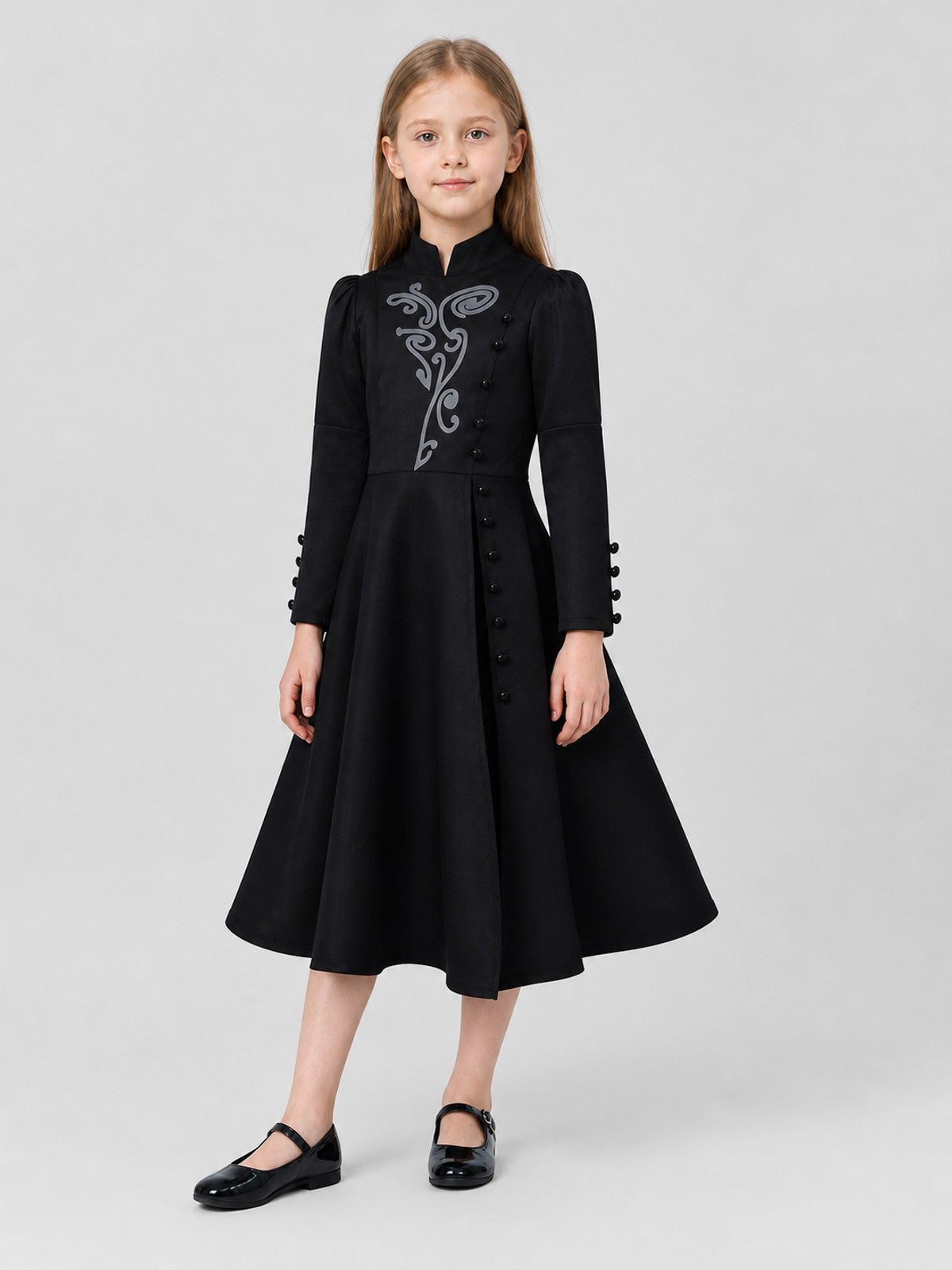 Black Elphaba Cosplay Dress, Long Sleeves, Buttons Costume Dresses detail