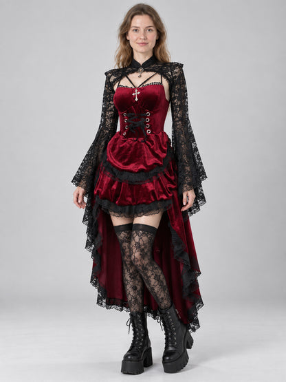 Gothic Red Dress with Lace Cape