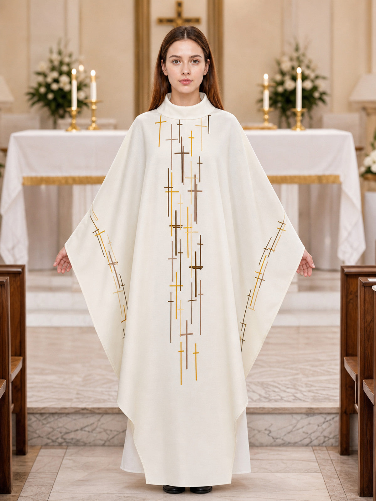 Ceremonial robe in a formal ecclesiastical style. The design features a loose