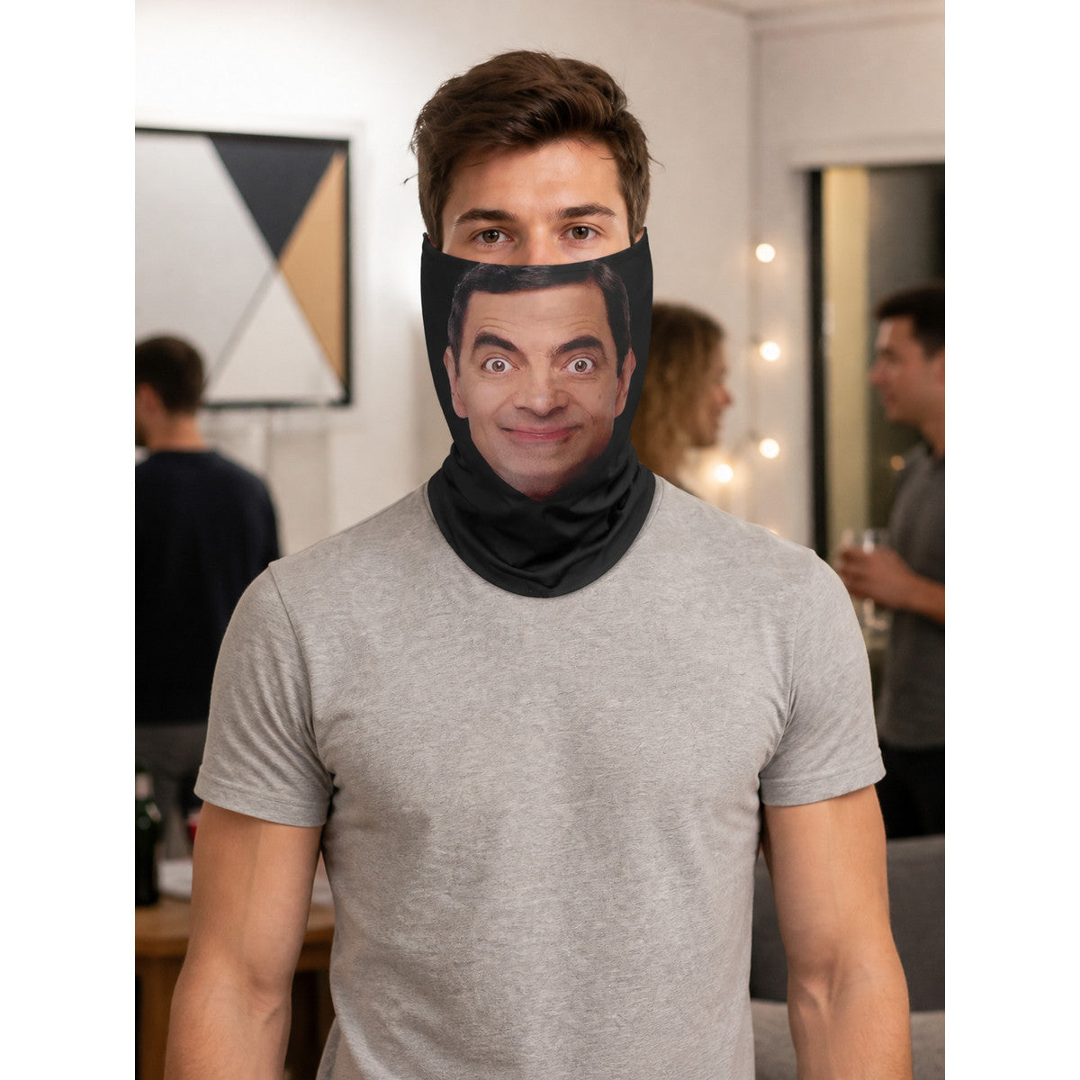 Halloween Mask with Printed Face and Black Neck Covering lifestyle view