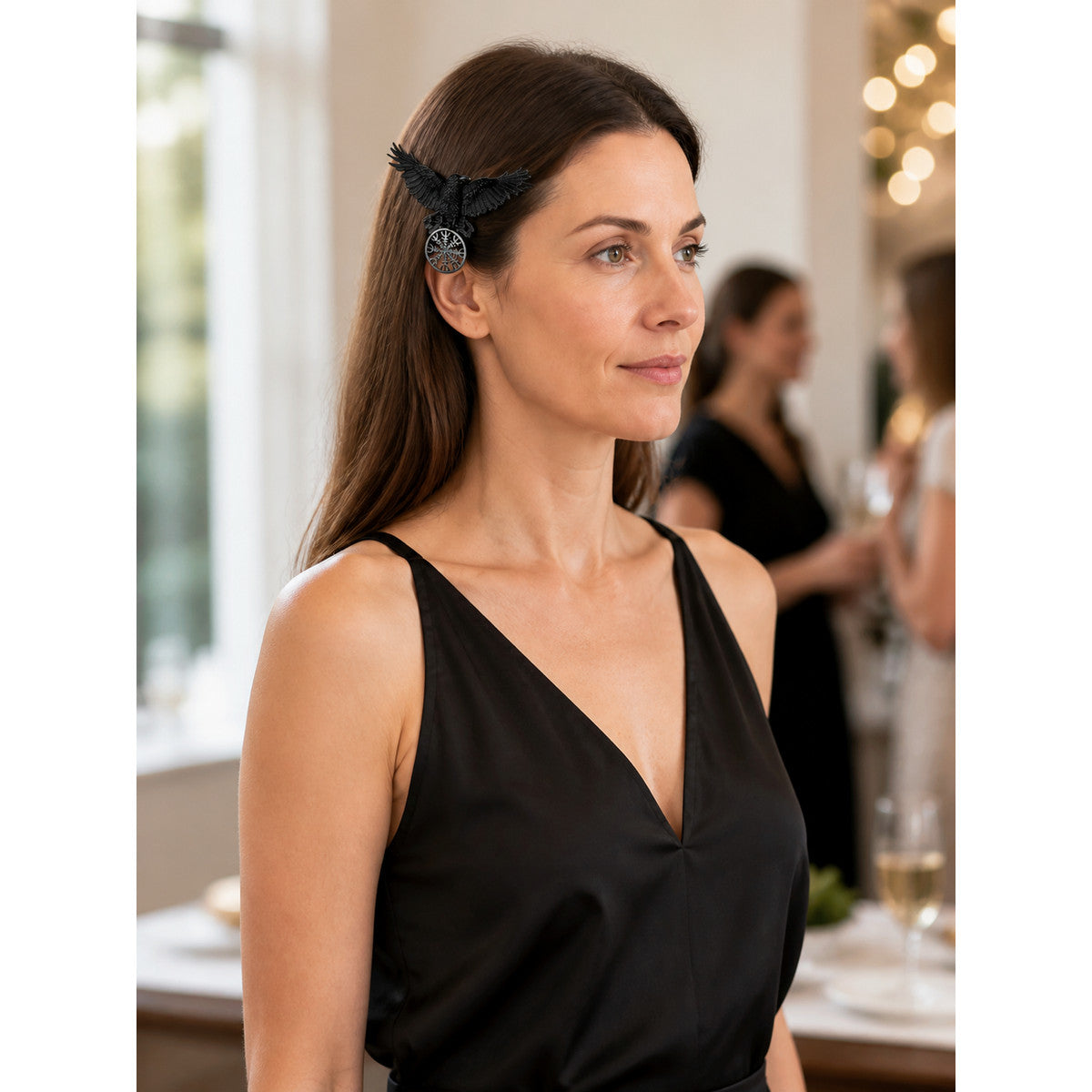 Black Halloween Carnival Raven-Shaped Hair Clip lifestyle view