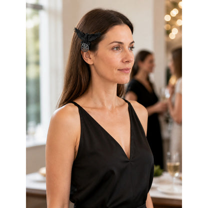 Black Halloween Carnival Raven-Shaped Hair Clip lifestyle view