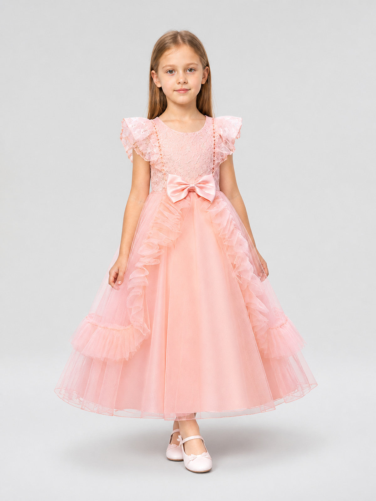 Dressy Pink Princess Dress with Bow and Full Skirt Costume Dresses detail