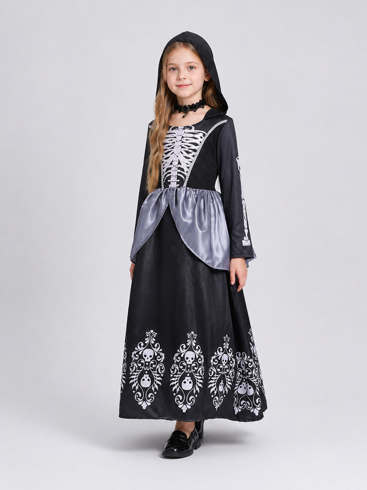 Black Halloween Skull Dress with Hood