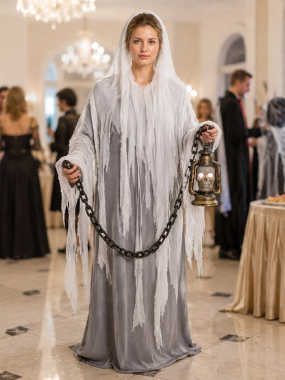 Ghost Costume with Tattered Robe and Lantern lifestyle view