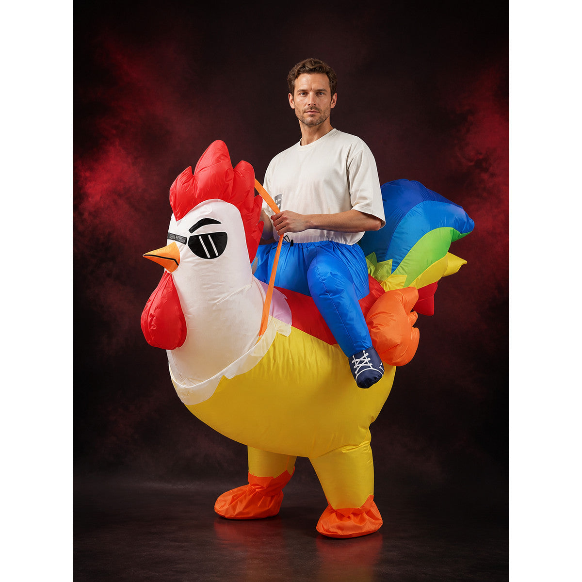 Inflatable Chicken Costume for Halloween, Animal Party Outfit with Red Comb and main product view