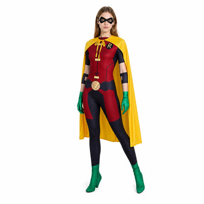 Robin Cosplay Jumpsuit with Cape and Mask lifestyle