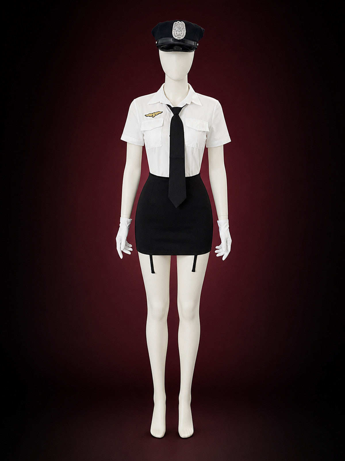 Police Officer Costume Set with White Shirt, Black Skirt, and Hat main product view