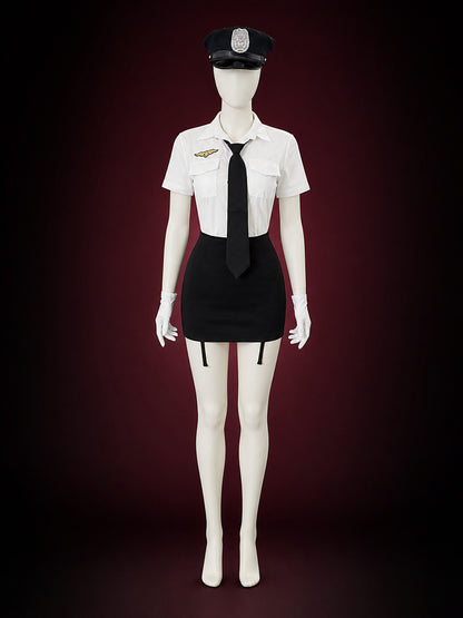 Police Officer Costume Set with White Shirt, Black Skirt, and Hat main product view