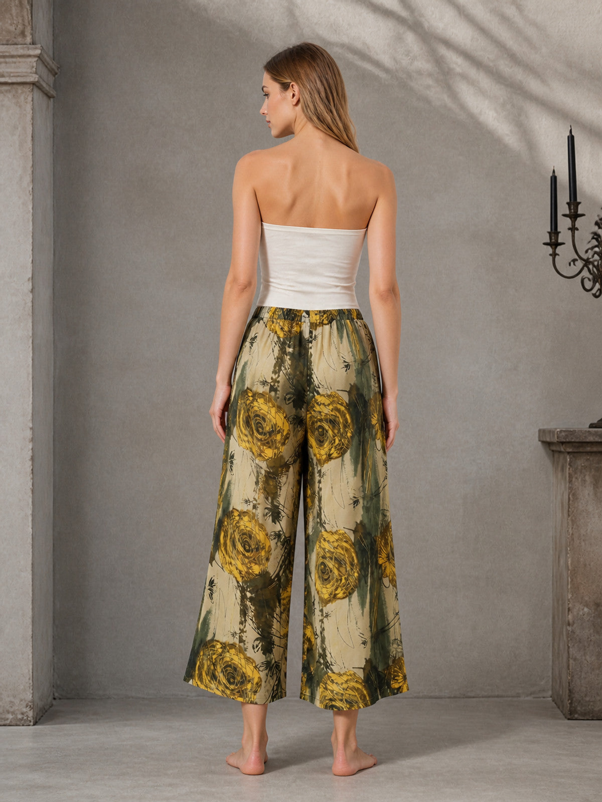 Palazzo Pants with Floral Print and Drawstring
