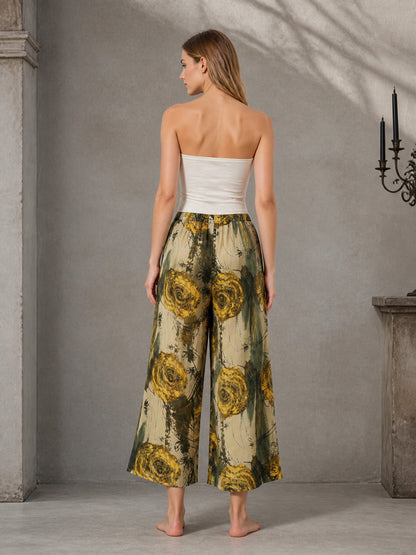 Palazzo Pants with Floral Print and Drawstring
