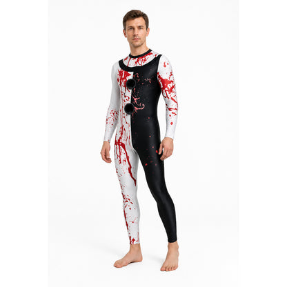 Black and White Bloody Clown Jumpsuit for Halloween lifestyle