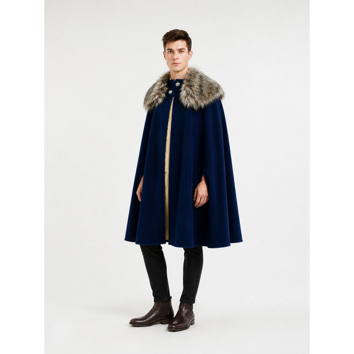 Long Blue Cape with Fur Collar Costume Capes detail