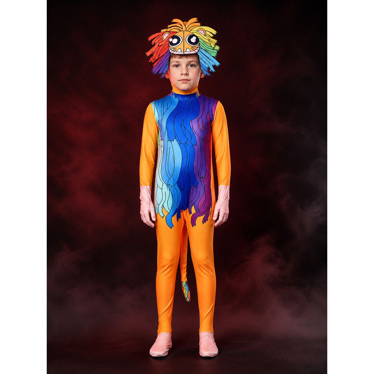 Yarnaby Cosplay Bodysuit Costume, Multi-Color Mane Print with Mask and Tail main product view