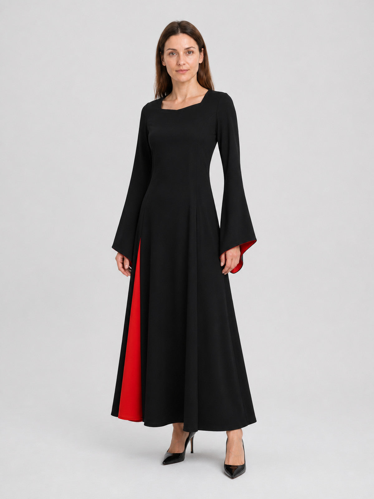 Morticia Cosplay Dress, Black and Red, Gothic Costume Dresses detail