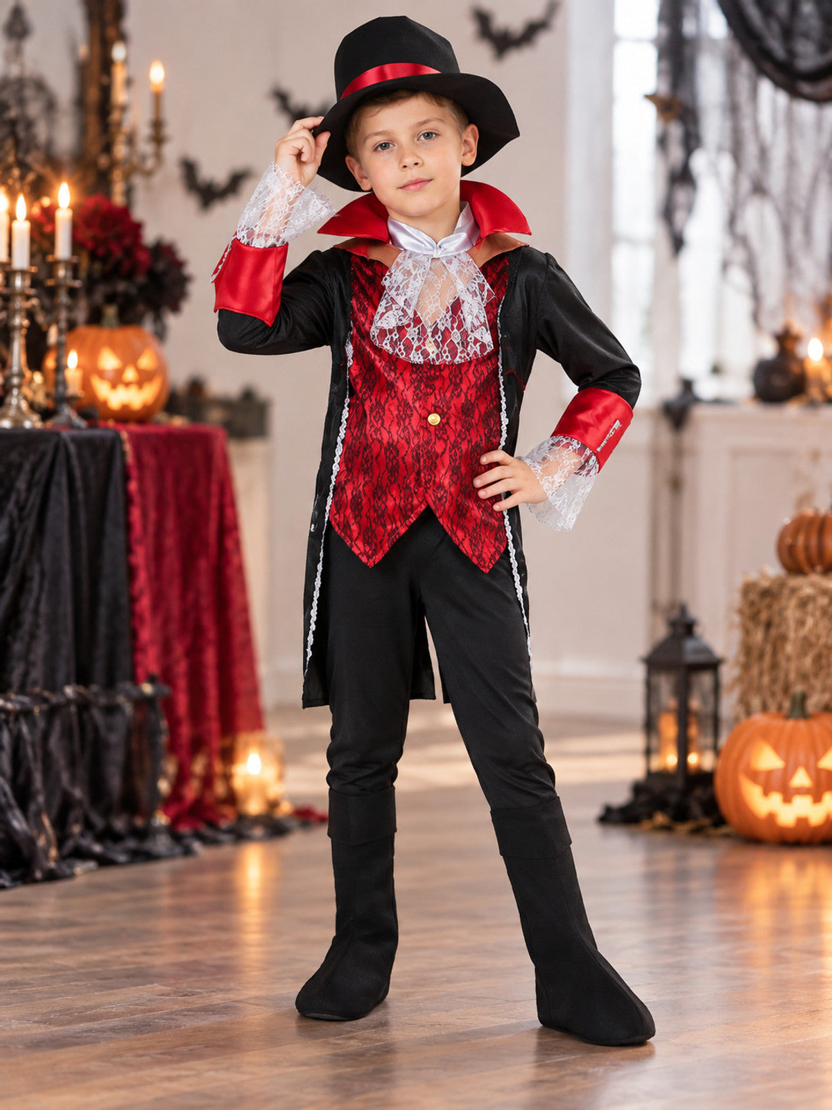 Kids' Vampire Carnival Costume with Hat, Black
