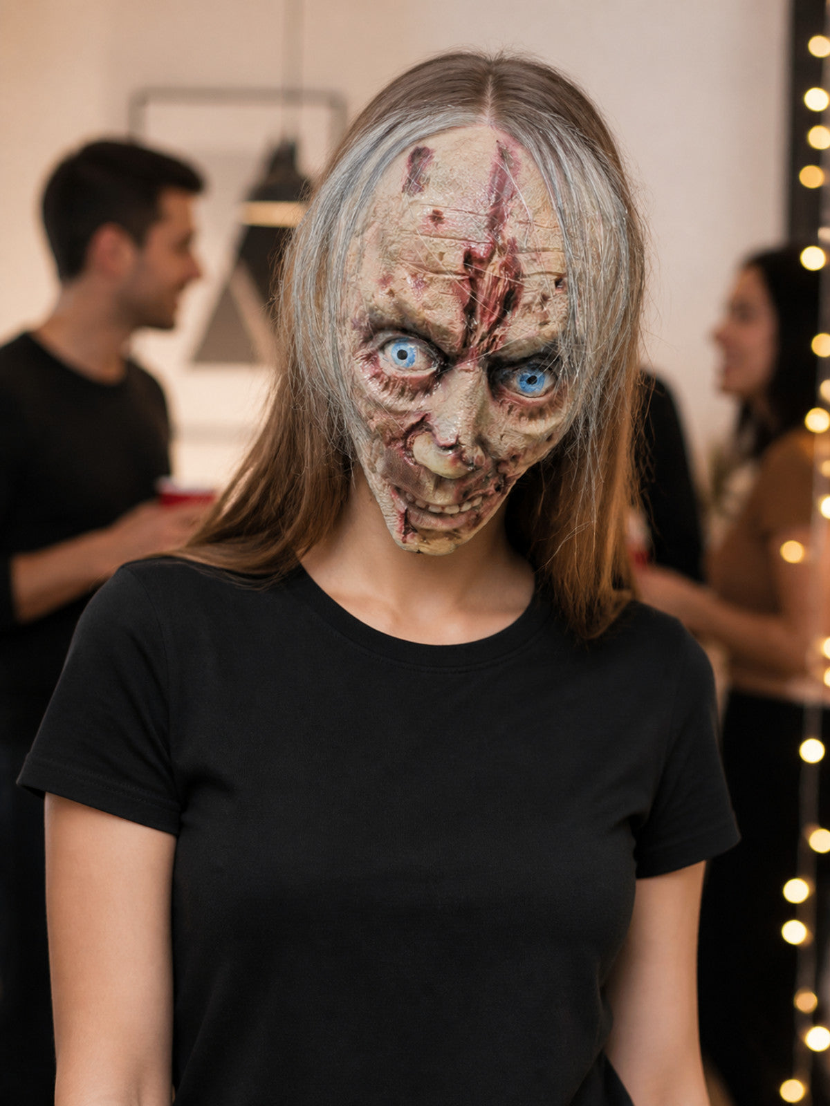 Zombie-Style Halloween Mask with Bloody Wounds
