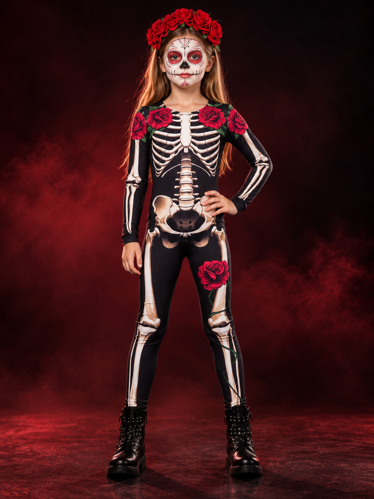 Skeleton Costume Black Jumpsuit with Print