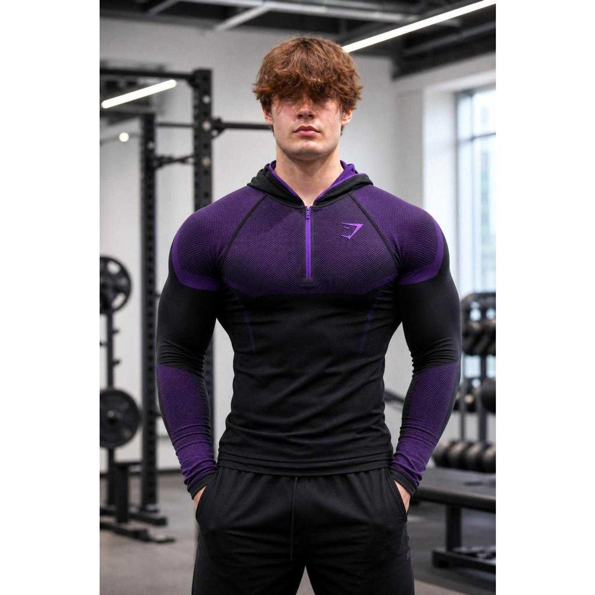 Black athletic hoodie with zipper for fitness lifestyle view
