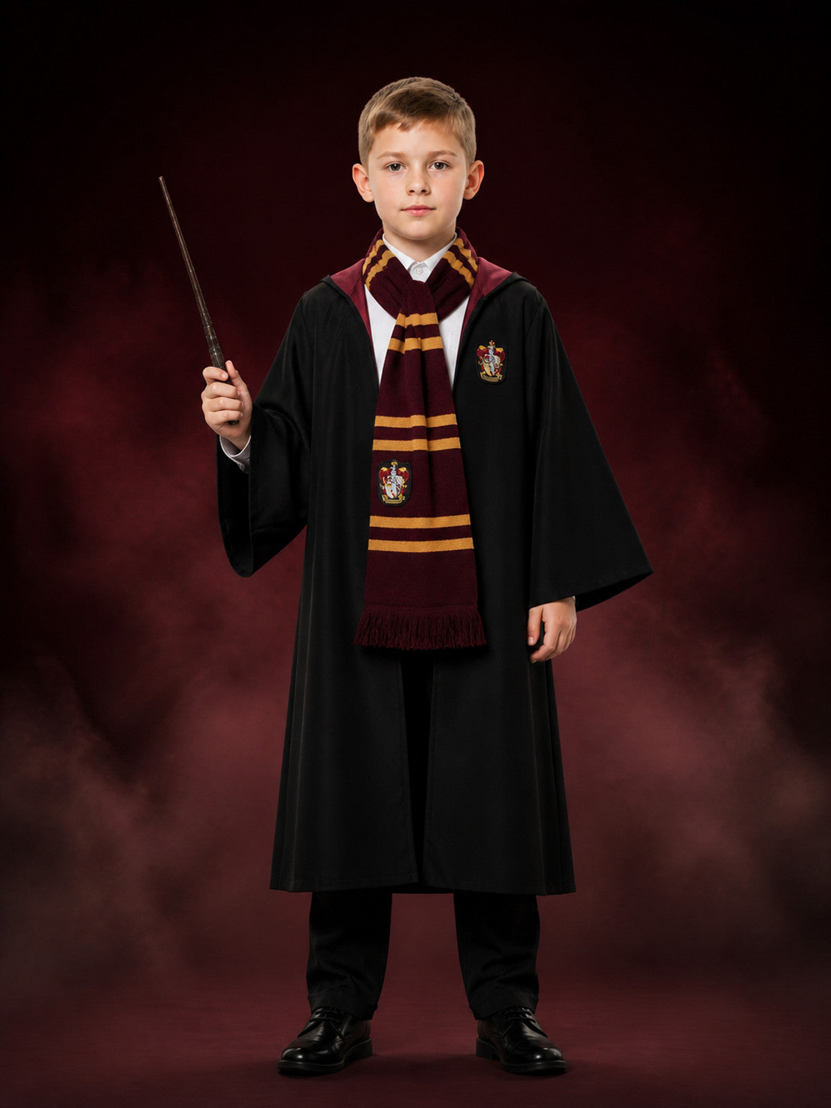 Hooded Wizard Robe Costume Set With Shirt And Striped Scarf